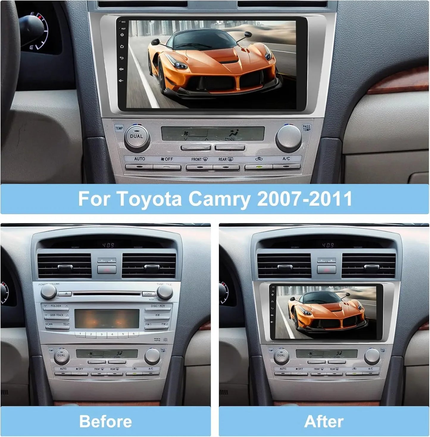 For Carplay/Android Auto 9" Automobile Player Android 13 Bluetooth Navigation Car Music Player Compatible for Camry 2007-2011