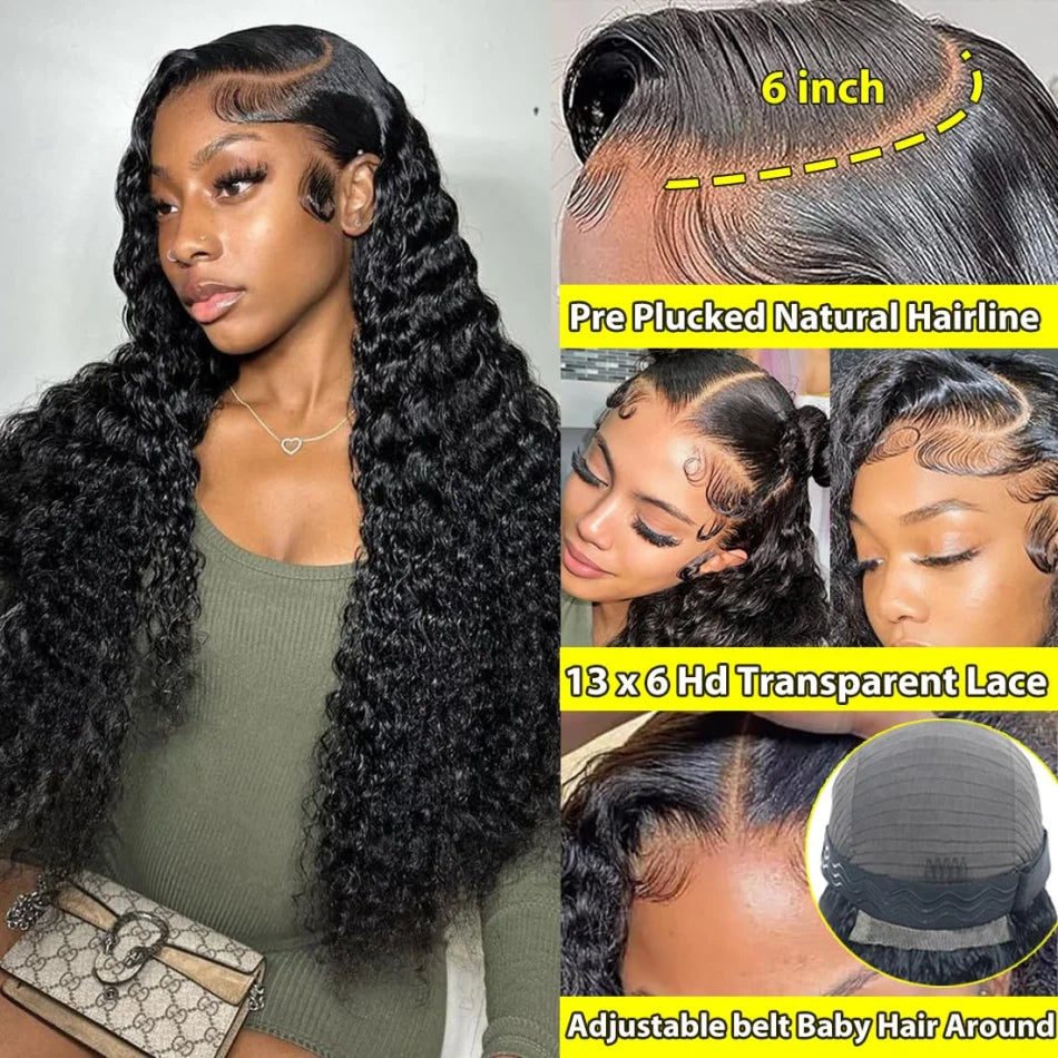 Deep Wave Lace Frontal Wigs Human Hair 220 Density 30 32 Inch Hd Lace Front Wigs Curly Brazilian For Black Women With Baby Hair