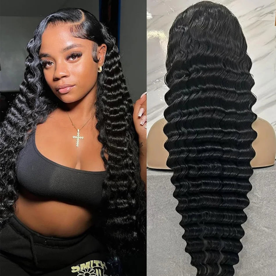 Deep Wave Lace Frontal Wigs Human Hair 220 Density 30 32 Inch Hd Lace Front Wigs Curly Brazilian For Black Women With Baby Hair