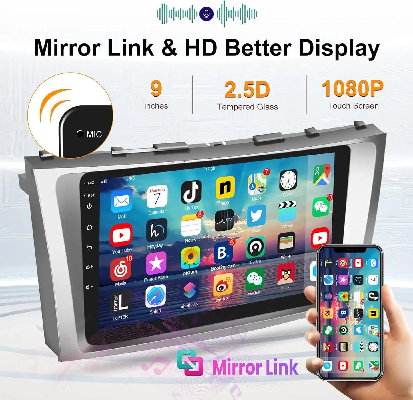 For Carplay/Android Auto 9" Automobile Player Android 13 Bluetooth Navigation Car Music Player Compatible for Camry 2007-2011