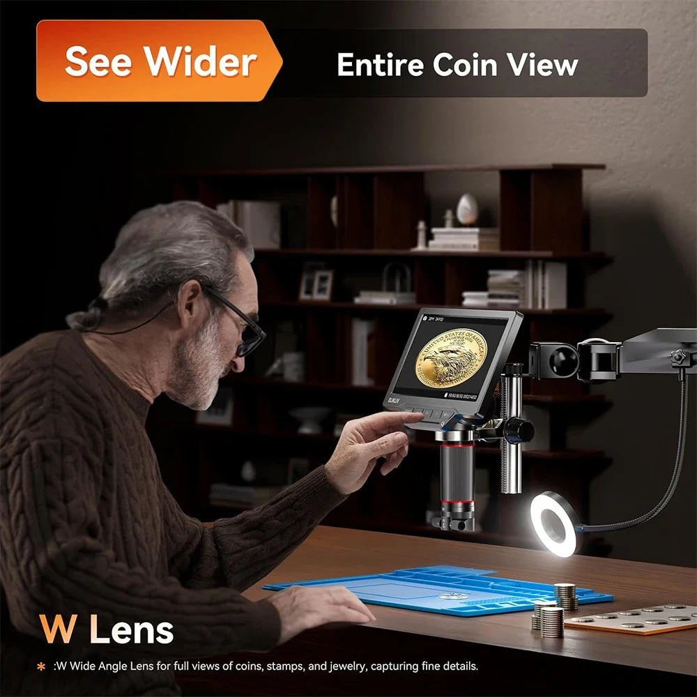 Elikliv 7" 3D Digital Microscope with Magnetic Dual Lens Flex Arm Ring Light 3K Soldering Microscopio for Electronics EM3K-3D