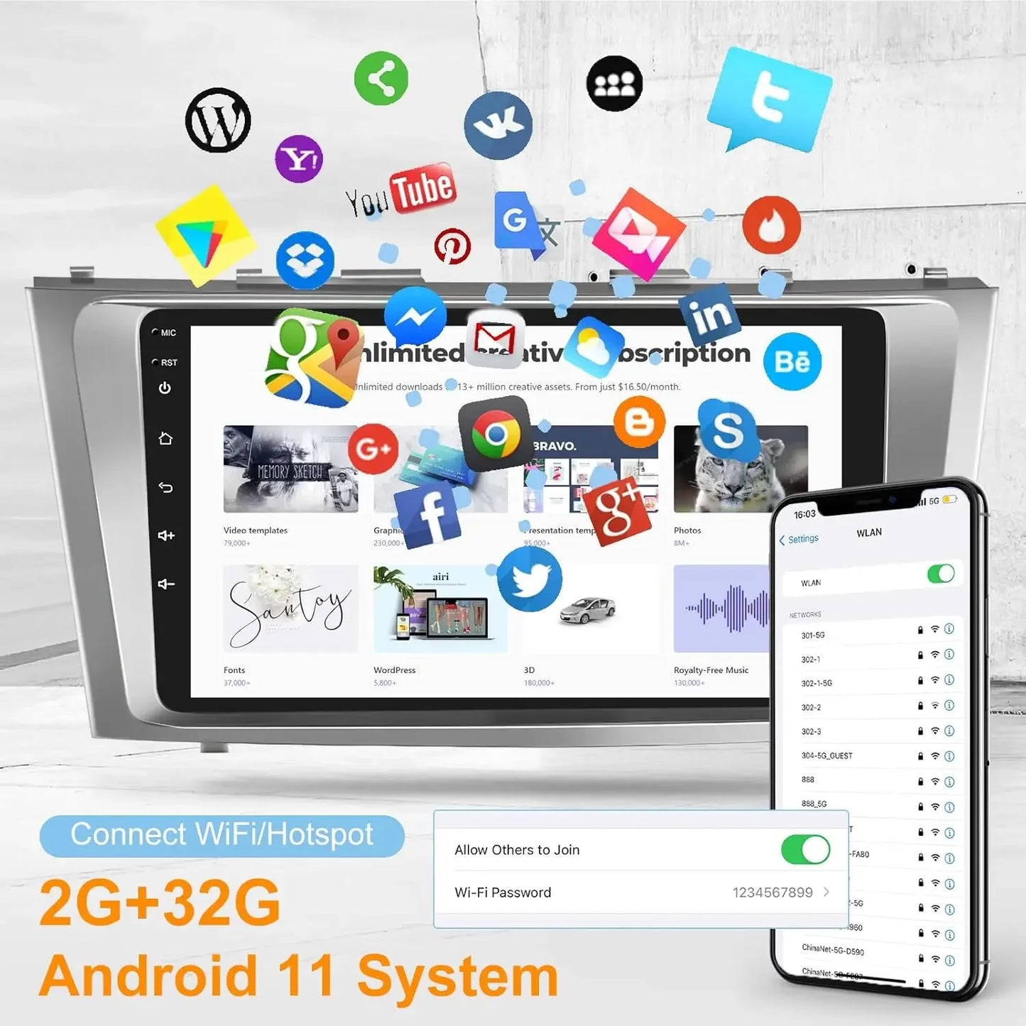 For Carplay/Android Auto 9" Automobile Player Android 13 Bluetooth Navigation Car Music Player Compatible for Camry 2007-2011