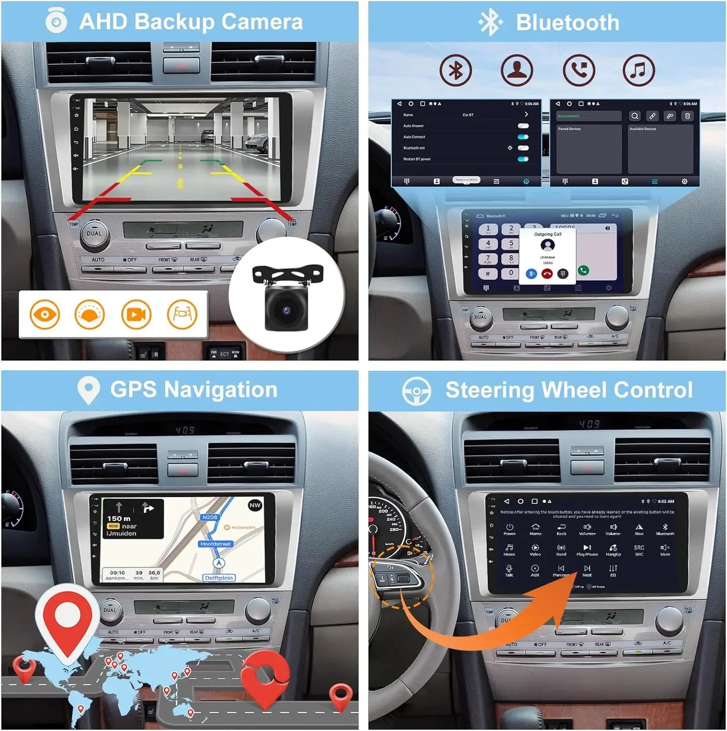 For Carplay/Android Auto 9" Automobile Player Android 13 Bluetooth Navigation Car Music Player Compatible for Camry 2007-2011